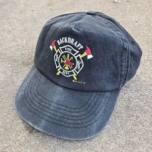 Vintage 1991 Backdraft Movie Fire Dept Hat Faded Black Snapback Promo Cap 90s